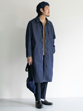 「インディゴデニム」｜「アイテム（ハンチング/ベレー帽）」を使った、Taniさん（メンズ・172cm）の春コーディネート