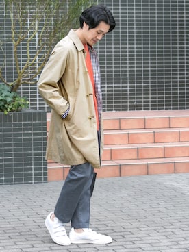 「リバーシブル」｜「アイテム（ステンカラーコート）」を使った、Taniさん（メンズ・172cm）の冬コーディネート