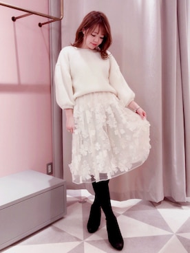 「Supreme.La.La.（シュープリームララ）のアイテム（スカート）」を使った、Mai Hiranoさん（レディース・158cm）の秋コーディネート