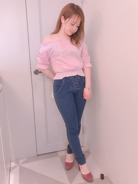 「Supreme.La.La.（シュープリームララ）のアイテム（パンツ）」を使った、Mai Hiranoさん（レディース・158cm）の春コーディネート