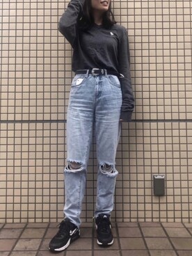 「Abercrombie&Fitch（アバークロンビーアンドフィッチ）のアイテム（ニット/セーター）」を使った、Leeさん（レディース・163cm）の秋コーディネート