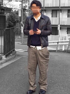 「jackrose」｜「アイテム（ライダースジャケット）」を使った、SHINさん（メンズ・174cm）の冬コーディネート