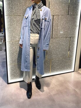 「水色」｜「アイテム（ノーカラージャケット）」を使った、akanomagicさん（レディース・166cm）の秋コーディネート
