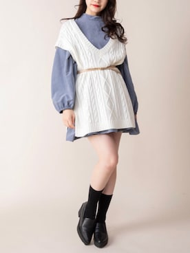 「アイテム（チュニック、ブルー系）」を使った、mysaliinaさん（レディース・158cm）の秋コーディネート