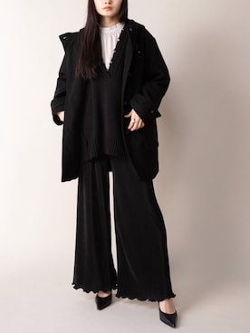 「オールブラック」｜「アイテム（ダッフルコート）」を使った、mysaliinaさん（レディース・158cm）の冬コーディネート