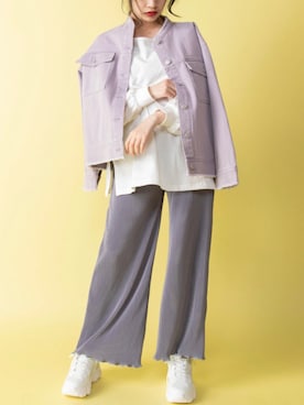「アイテム（デニムジャケット、パープル系）」を使った、mysaliinaさん（レディース・158cm）の冬コーディネート