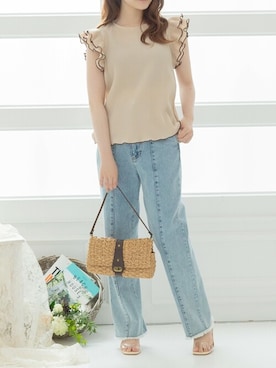 「メロートップス」｜「アイテム（デニムパンツ）」を使った、mysaliinaさん（レディース・154cm）の夏コーディネート