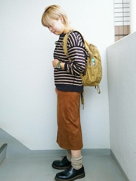 「ブラウン×ブラック」｜「アイテム（その他シューズ）」を使った、おはづさん（レディース・155cm）の秋コーディネート