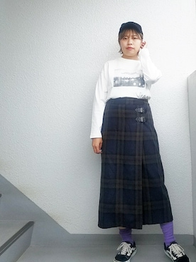 「タータンチェック」｜「アイテム（キャップ）」を使った、おはづさん（レディース・155cm）の秋コーディネート