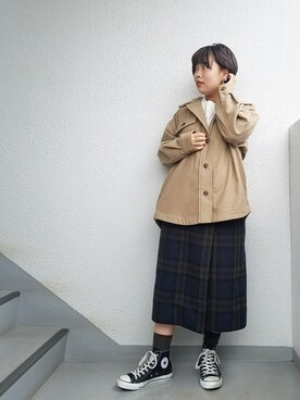 「タータンチェックスカート」｜おはづさん（レディース・155cm）の秋コーディネート