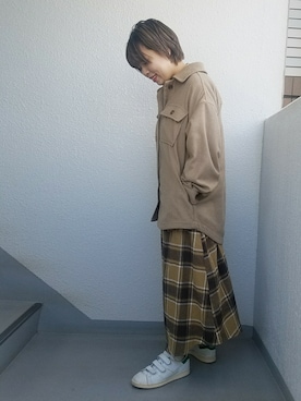 「チェックワンピース」｜「アイテム（ブルゾン）」を使った、おはづさん（レディース・155cm）の秋コーディネート