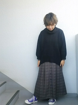 「パープル×黒」｜「アイテム（ワンピース）」を使った、おはづさん（レディース・155cm）の秋コーディネート