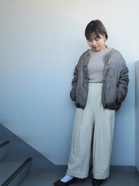 「FUDGE」｜「アイテム（ブルゾン）」を使った、おはづさん（レディース・155cm）の冬コーディネート