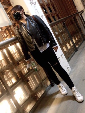 「MANGO（マンゴ）のアイテム（ライダースジャケット）」を使った、ゆみさん（レディース・160cm）の秋コーディネート