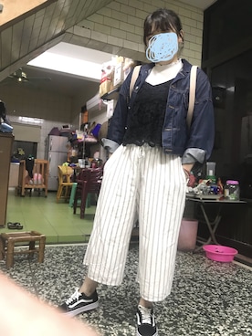 「学校」｜「アイテム（デニムジャケット）」を使った、ゆみさん（レディース・160cm）の秋コーディネート