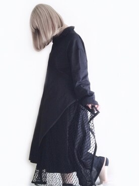 Yohji Yamamoto ヨウジヤマモト のシャツワンピース ブラック系 を使った人気ファッションコーディネート Wear