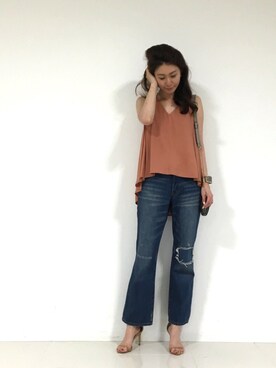 「DRWCYS（ドロシーズ）のアイテム（サンダル）」を使った、DRWCYS・PR 生駒典子さん（レディース・159cm）の夏コーディネート