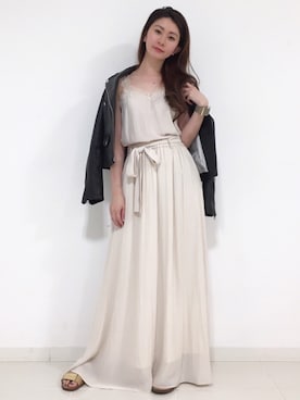 「DRWCYS（ドロシーズ）のアイテム（ライダースジャケット）」を使った、DRWCYS・PR 生駒典子さん（レディース・159cm）の秋コーディネート