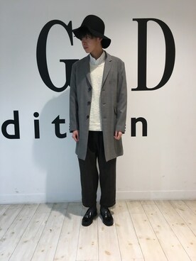 「GGD（ジージーディー）のアイテム（チェスターコート）」を使った、GGDedition八王子店さん（メンズ・170cm）の春コーディネート