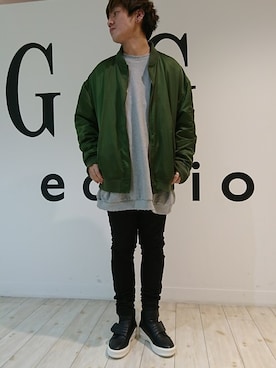 「GGD（ジージーディー）のアイテム（MA-1）」を使った、GGDedition八王子店さん（メンズ・177cm）の春コーディネート
