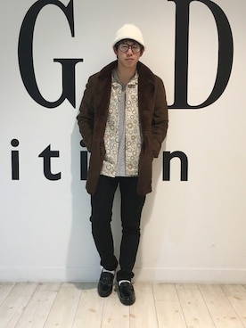 「GGD（ジージーディー）のアイテム（ムートンコート）」を使った、GGDedition八王子店さん（メンズ・165cm）の冬コーディネート