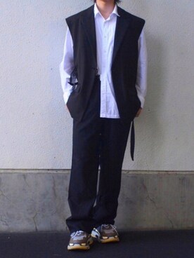 「TOGGLEのsleeveless jacket（ベスト、ブラック系）」を使った、keeeenさん（メンズ・167cm）の秋コーディネート