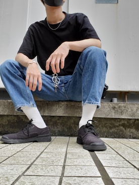 「UNIQLO（ユニクロ）のエアリズムコットンオーバーサイズTシャツ（5分袖）（Tシャツ/カットソー）」を使った、かをるさん（メンズ・176cm）の夏コーディネート