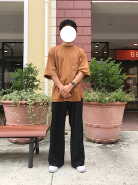 「MYne（マイン）のアイテム（スラックス）」を使った、メンマさん（メンズ・170cm）の夏コーディネート