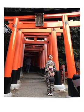 「kimono」｜「アイテム（その他）」を使った、みしまけいこさん（レディース・160cm）の冬コーディネート
