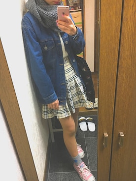 「jouetie（ジュエティ）のアイテム（ジャケット/アウター、ブルー系）」を使った、yunaさん（レディース・160cm）の冬コーディネート