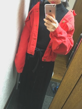 「VINTAGE（ヴィンテージ）のアイテム（ジャケット/アウター、レッド系）」を使った、yunaさん（レディース・160cm）の冬コーディネート
