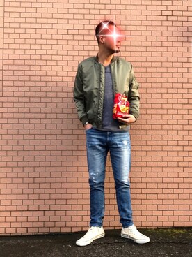 「SEVENDAYS=SUNDAY（セブンデイズサンデイ）のアイテム（MA-1）」を使った、rintosaku &  8さん（メンズ・180cm）の冬コーディネート
