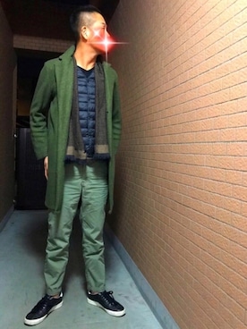 「SEVENDAYS=SUNDAY（セブンデイズサンデイ）のアイテム（チェスターコート）」を使った、rintosaku &  8さん（メンズ・180cm）の冬コーディネート