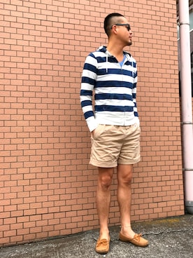 「Minnetonka（ミネトンカ）のアイテム（モカシン/デッキシューズ）」を使った、rintosaku &  8さん（メンズ・180cm）の春コーディネート
