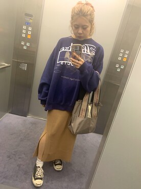 「シアタープロダクツ(THEATRE PRODUCTS)」｜「アイテム（スウェット）」を使った、 𝐦❂𝐞さん（レディース・157cm）の秋コーディネート