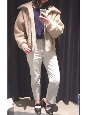 「白デニム」｜「アイテム（その他アウター）」を使った、みっちゃそさん（レディース・165cm）の冬コーディネート