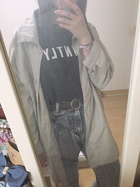 「ビッグシャツ」｜「アイテム（その他アウター）」を使った、みっちゃそさん（レディース・165cm）の夏コーディネート