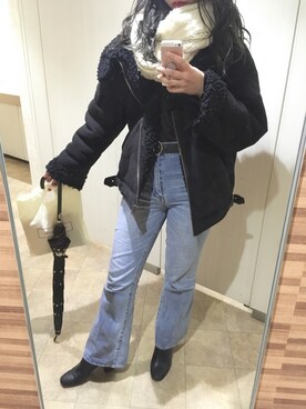 「袖ボリューム」｜「アイテム（ブルゾン）」を使った、みっちゃそさん（レディース・165cm）の冬コーディネート