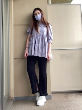 「Heather（ヘザー）のティアードチュニックブラウス　885432（シャツ/ブラウス）」を使った、みっちゃそさん（レディース・165cm）の夏コーディネート