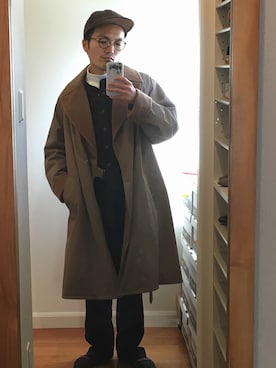 「MHL.」｜「アイテム（トレンチコート）」を使った、KUROさん（メンズ・163cm）の冬コーディネート