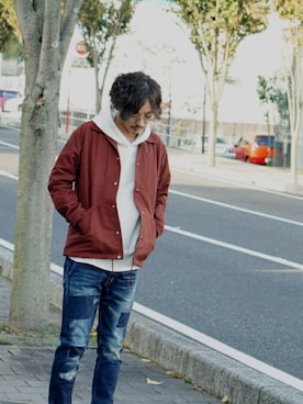 「リメイクデニム」｜「アイテム（ブルゾン）」を使った、Kuribayashiさん（メンズ・177cm）の秋コーディネート