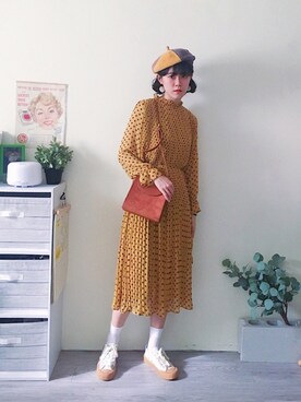 「pizza cut five（ピザカットファイブ）のアイテム（帽子）」を使った、安吉🍀さん（レディース・161cm）の秋コーディネート