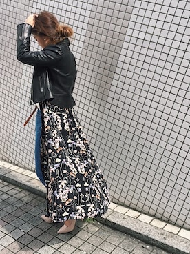 「UNRELISH」｜「アイテム（ライダースジャケット）」を使った、ishida_meiさん（レディース・155cm）の春コーディネート