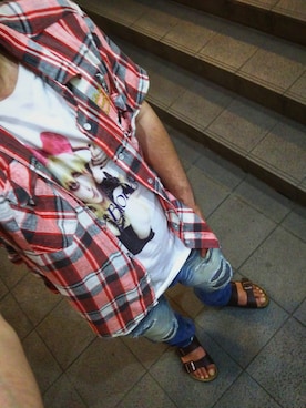 「BIRKENSTOCK（ビルケンシュトック）の＜BIRKENSTOCK（ビルケンシュトック）＞ ARIZONA BIRKOFLOR/サンダル¨ ◆（サンダル）」を使った、ひでさん（メンズ・176cm）の夏コーディネート