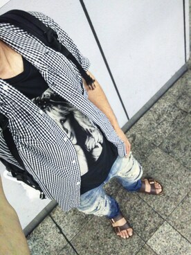 「BIRKENSTOCK（ビルケンシュトック）の＜BIRKENSTOCK（ビルケンシュトック）＞ ARIZONA BIRKOFLOR/サンダル¨ ◆（サンダル）」を使った、ひでさん（メンズ・176cm）の夏コーディネート