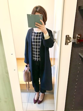「ネイビーコーデ」｜「アイテム（その他アウター）」を使った、ちなつさん（レディース・158cm）の秋コーディネート