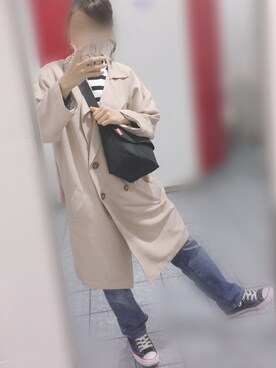 「GU（ジーユー）のアイテム（Tシャツ/カットソー、ホワイト系）」を使った、shiotanさん（レディース）の春コーディネート