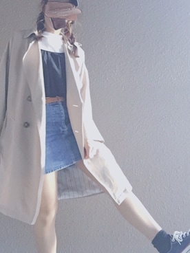 「JILL STUART（ジルスチュアート）のアイテム（デニムスカート、ブルー系）」を使った、shiotanさん（レディース）の春コーディネート