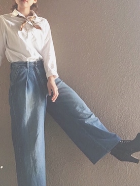 「GU（ジーユー）のアイテム（デニムパンツ、ブルー系）」を使った、shiotanさん（レディース）の夏コーディネート