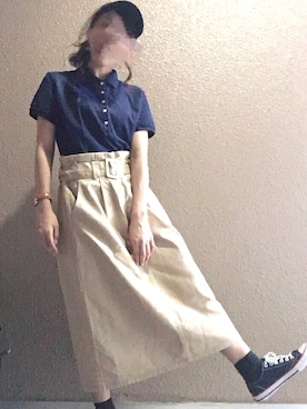 「POLO RALPH LAUREN（ポロ ラルフ ローレン）のアイテム（ポロシャツ、ブラック系）」を使った、shiotanさん（レディース）の夏コーディネート